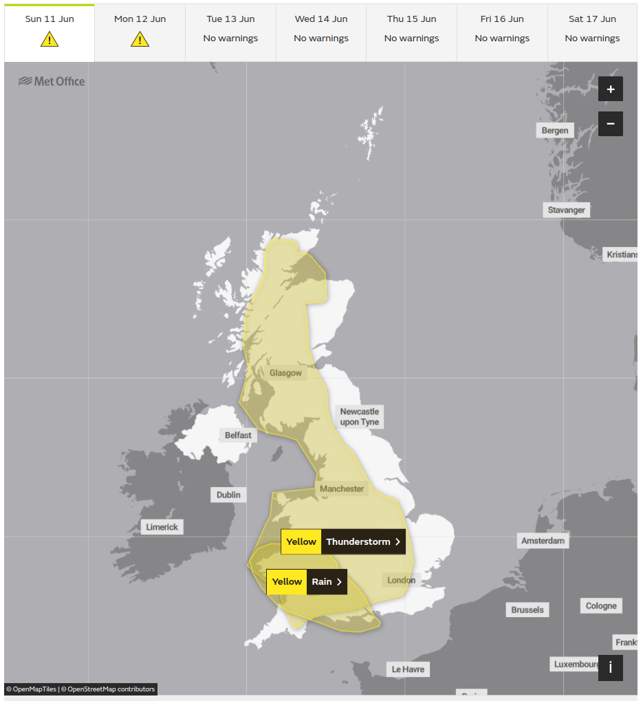 Met Office weather warning for Thunderstorms