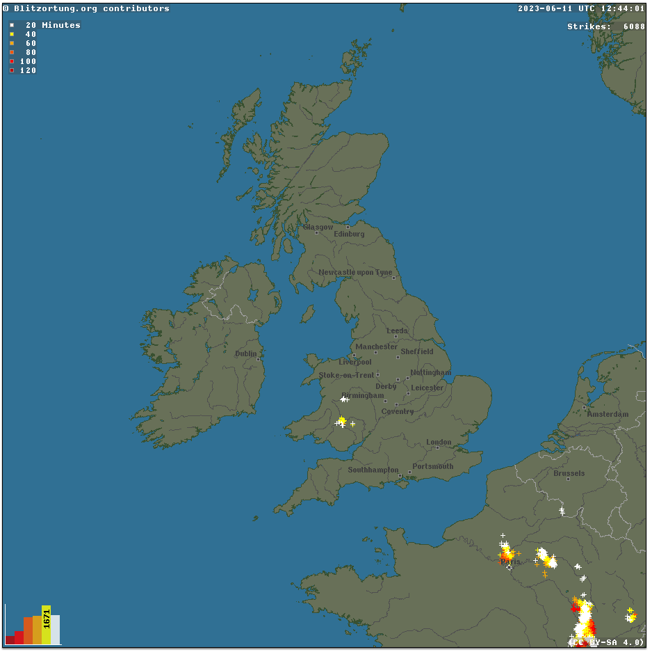 Lighting detector showing lightning over Wales